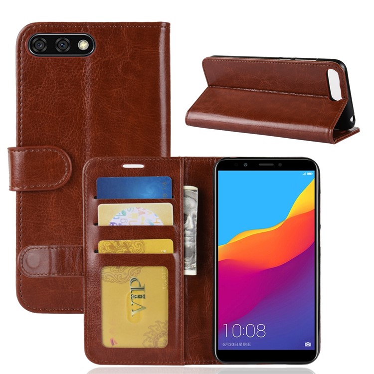 Crazy Horse Cell Phone Leather Stand Case for Huawei Y6 (2018)/Honor 7A (without Fingerprint Sensor) - Brown-2