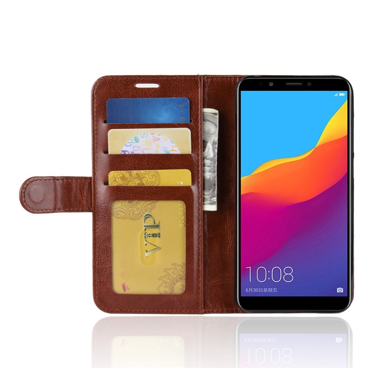 Crazy Horse Cell Phone Leather Stand Case for Huawei Y6 (2018)/Honor 7A (without Fingerprint Sensor) - Brown-4