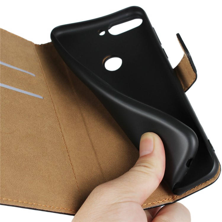 Genuine Leather Wallet Stand Phone Case for Huawei Honor 7C / Enjoy 8 - Black-12