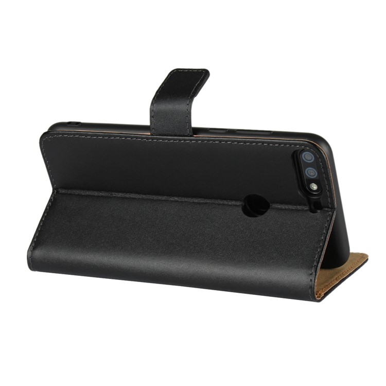 Genuine Leather Wallet Stand Phone Case for Huawei Honor 7C / Enjoy 8 - Black-5