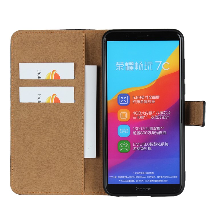 Genuine Leather Wallet Stand Phone Case for Huawei Honor 7C / Enjoy 8 - Black-6