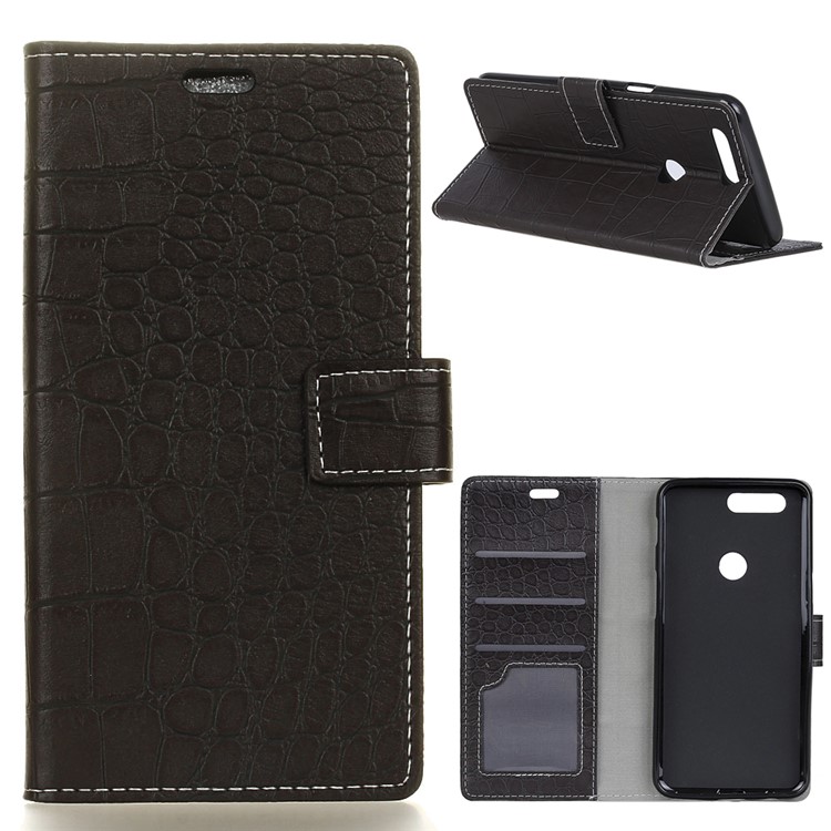 Crocodile Texture Vintage Leather Wallet Case for Huawei Honor 7A (with Fingerprint Sensor)/Honor 7A Pro/ Enjoy 8e - Black-1