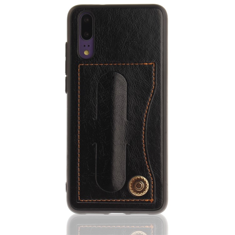 Card Holder PU Leather Coated TPU Case with Kickstand for Huawei P20 - Black-3
