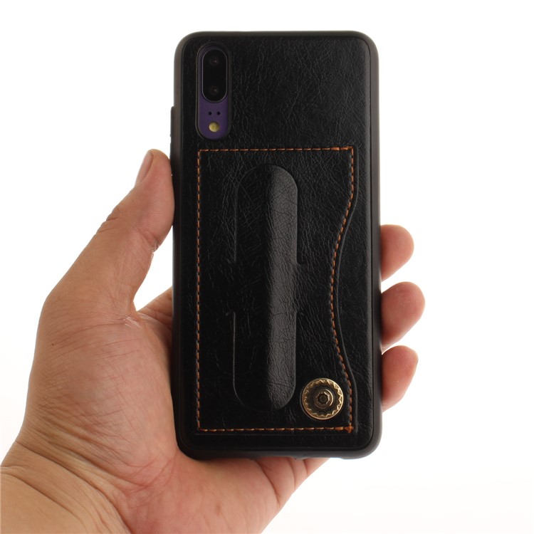 Card Holder PU Leather Coated TPU Case with Kickstand for Huawei P20 - Black-4
