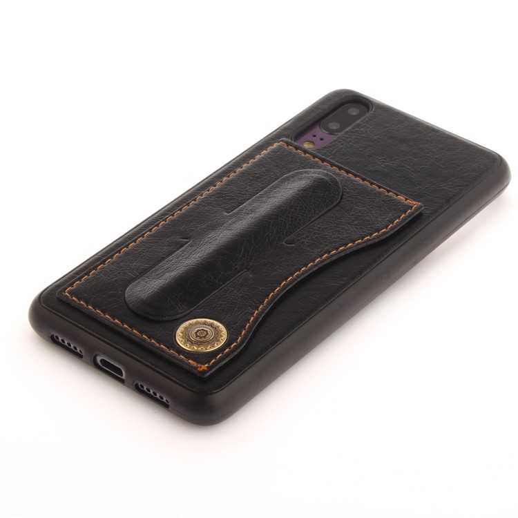 Card Holder PU Leather Coated TPU Case with Kickstand for Huawei P20 - Black-5