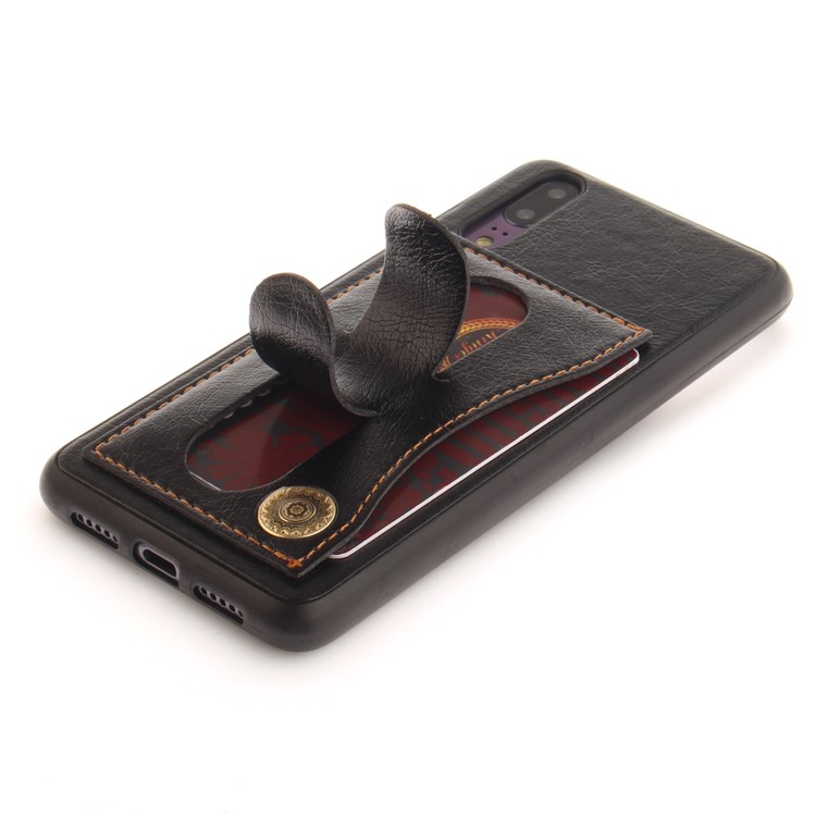 Card Holder PU Leather Coated TPU Case with Kickstand for Huawei P20 - Black-8
