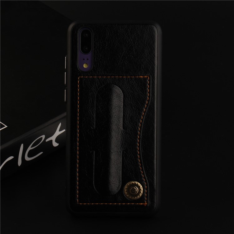 Card Holder PU Leather Coated TPU Case with Kickstand for Huawei P20 - Black-9