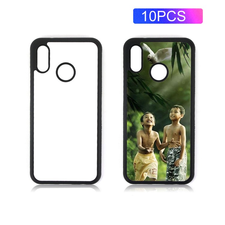 10Pcs/Set for Huawei P20 Lite/Nova 3e Customized Blank Heat Transfer Printing Aluminum Sheet Skin Coated PC TPU Hybrid Cover - Black-1