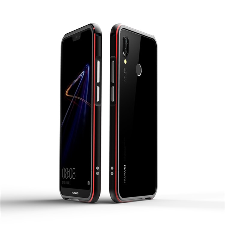 Screw Lock Plated Aluminium Alloy Bumper for Huawei P20 Lite/Nova 3e (China) - Black / Red-1