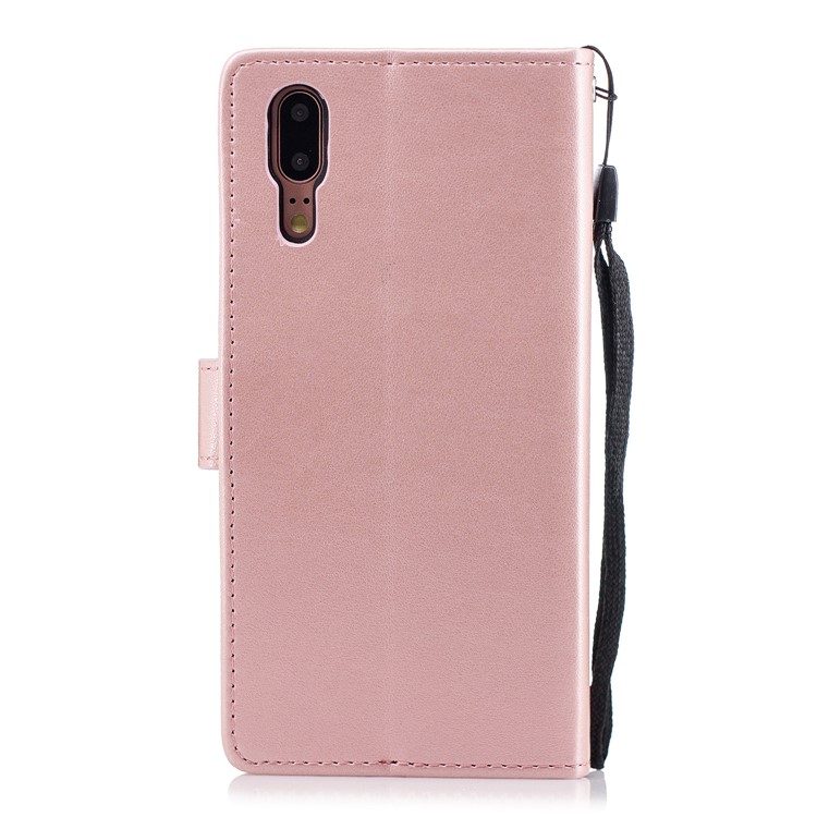 Imprint Flower Wallet Leather Stand Case for Huawei P20 - Rose Gold-3