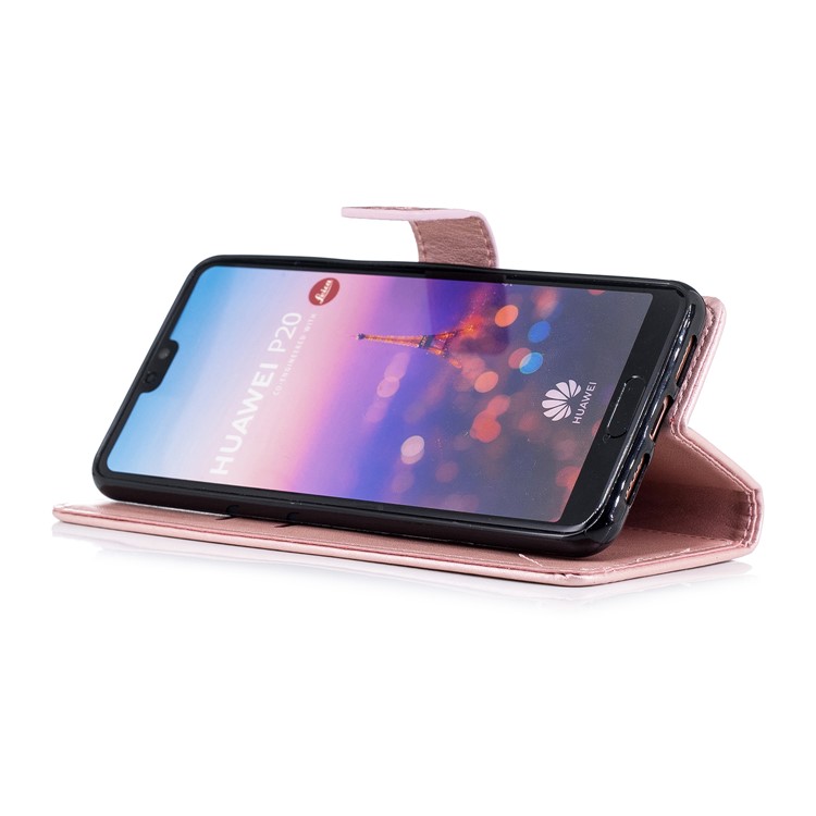 Imprint Flower Wallet Leather Stand Case for Huawei P20 - Rose Gold-5