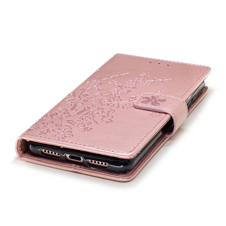 Imprint Flower Wallet Leather Stand Case for Huawei P20 - Rose Gold-6