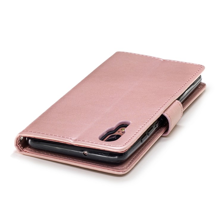 Imprint Flower Wallet Leather Stand Case for Huawei P20 - Rose Gold-7