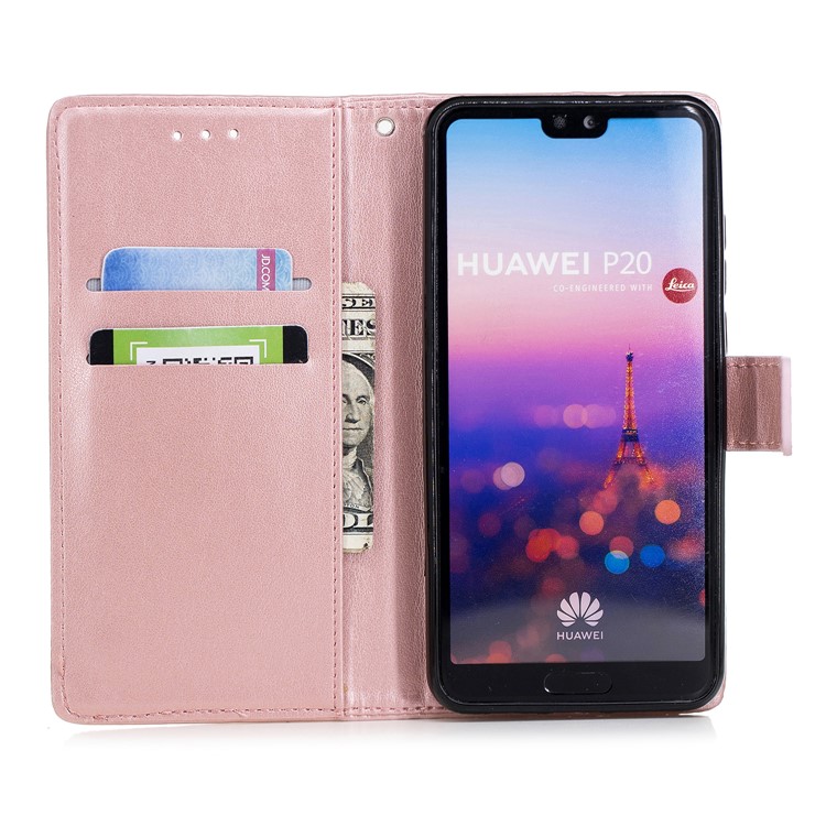 Imprint Flower Wallet Leather Stand Case for Huawei P20 - Rose Gold-8