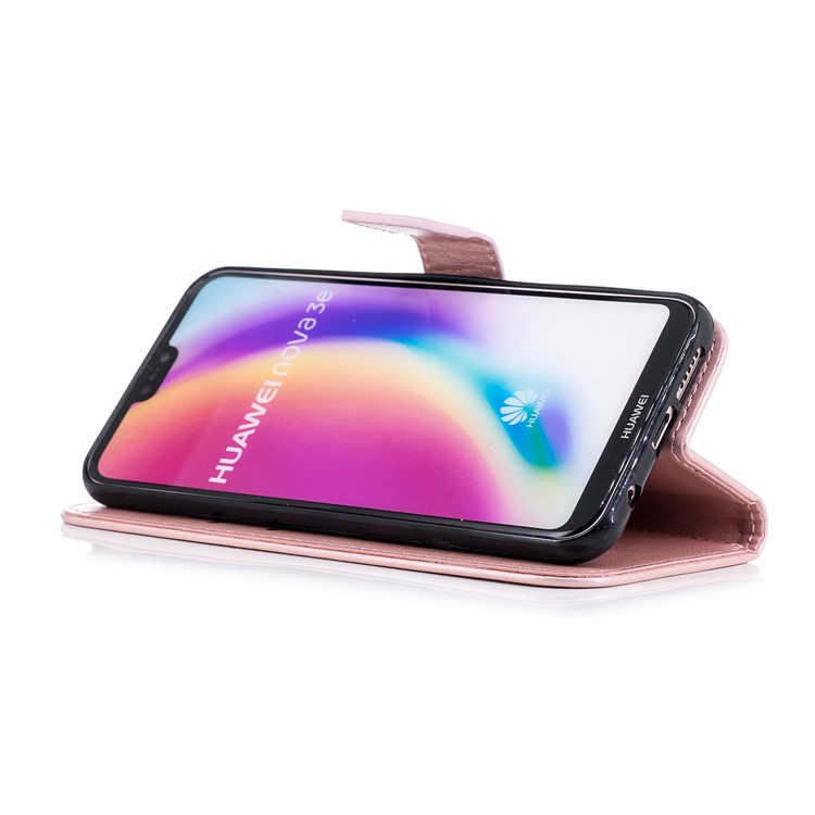 Imprinted Plum Blossom Leather Wallet Stand Case for Huawei P20 Lite / Nova 3e - Rose Gold-5