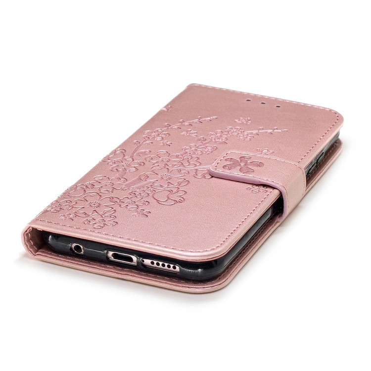 Imprinted Plum Blossom Leather Wallet Stand Case for Huawei P20 Lite / Nova 3e - Rose Gold-6