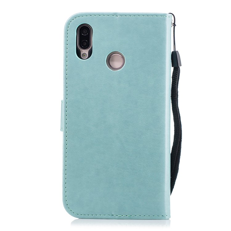 Imprinted Plum Blossom Leather Wallet Mobile Case for Huawei P20 Lite / Nova 3e - Cyan-2