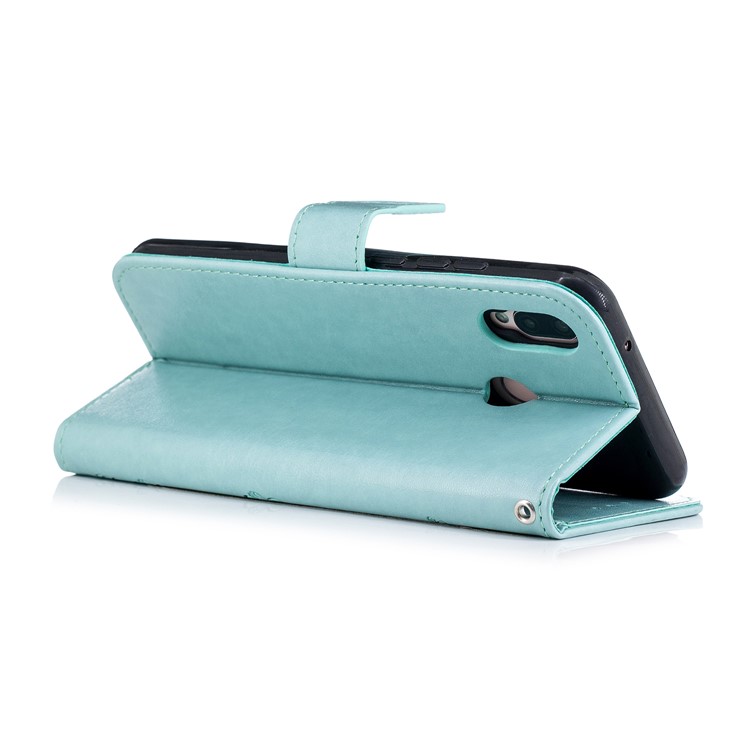 Imprinted Plum Blossom Leather Wallet Mobile Case for Huawei P20 Lite / Nova 3e - Cyan-3