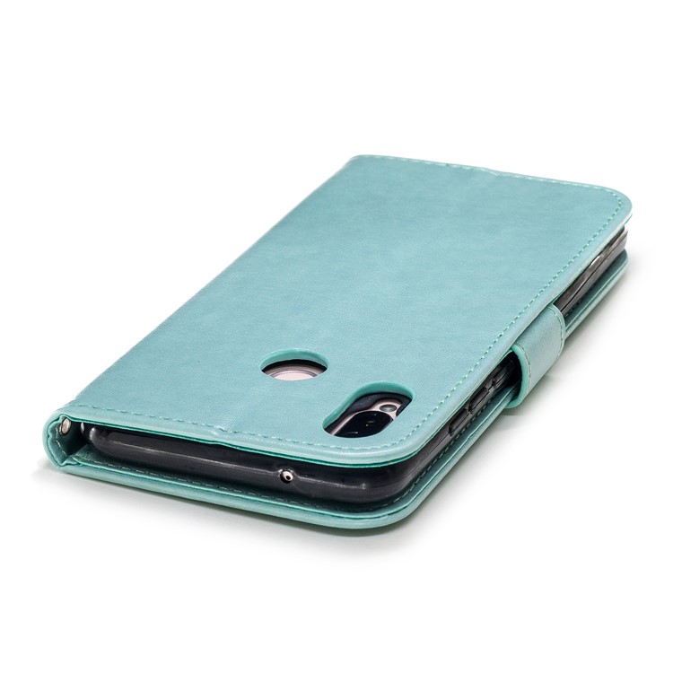 Imprinted Plum Blossom Leather Wallet Mobile Case for Huawei P20 Lite / Nova 3e - Cyan-6