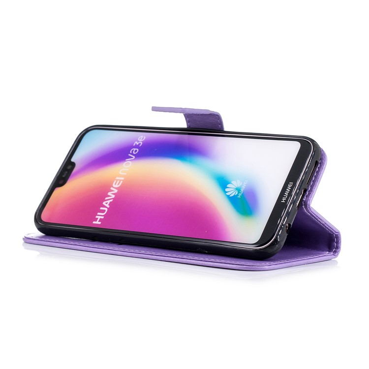 Imprinted Plum Blossom Leather Cell Phone Cover for Huawei P20 Lite / Nova 3e - Purple-4