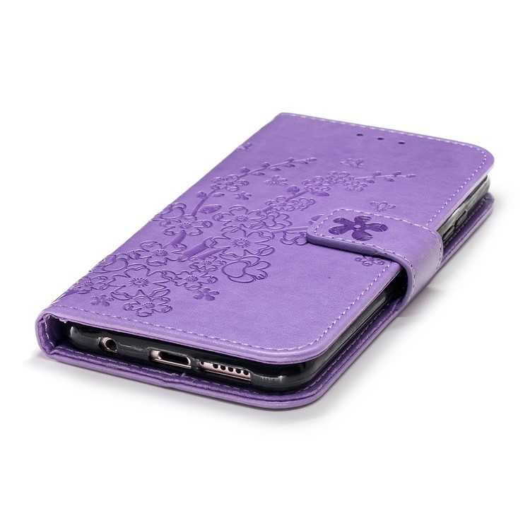 Imprinted Plum Blossom Leather Cell Phone Cover for Huawei P20 Lite / Nova 3e - Purple-5