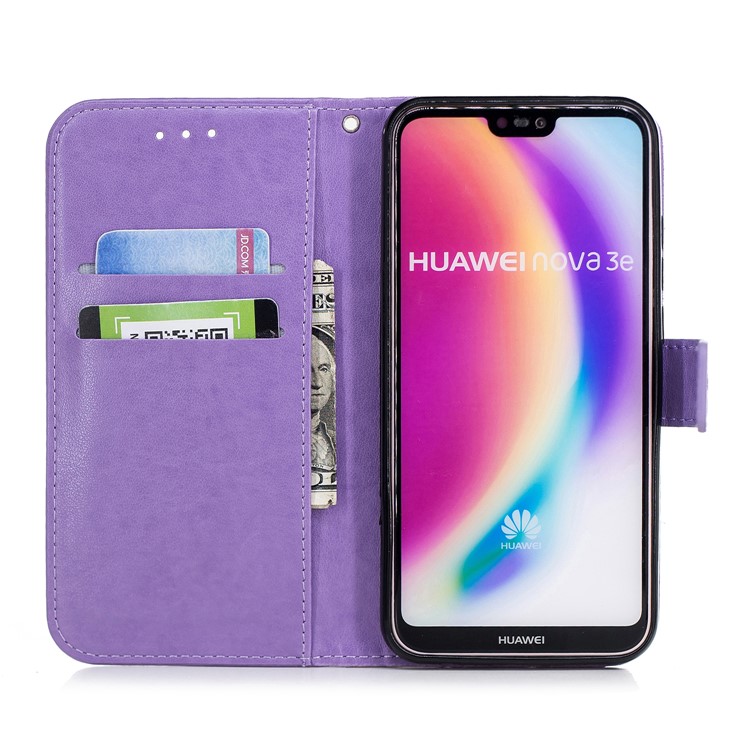 Imprinted Plum Blossom Leather Cell Phone Cover for Huawei P20 Lite / Nova 3e - Purple-7