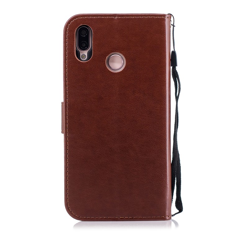 Imprinted Plum Blossom Leather Wallet Case Accessory for Huawei P20 Lite / Nova 3e - Brown-2