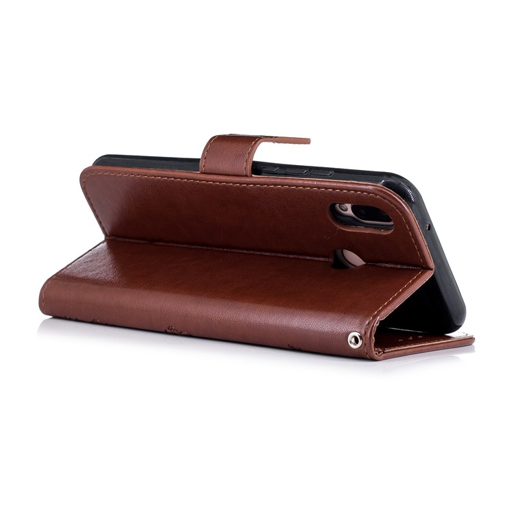Imprinted Plum Blossom Leather Wallet Case Accessory for Huawei P20 Lite / Nova 3e - Brown-3
