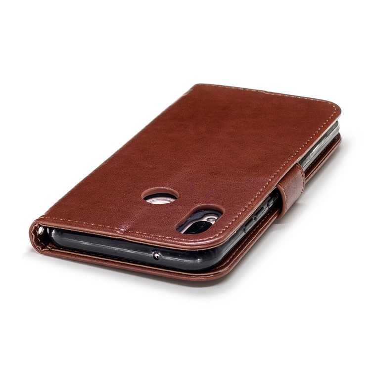 Imprinted Plum Blossom Leather Wallet Case Accessory for Huawei P20 Lite / Nova 3e - Brown-6