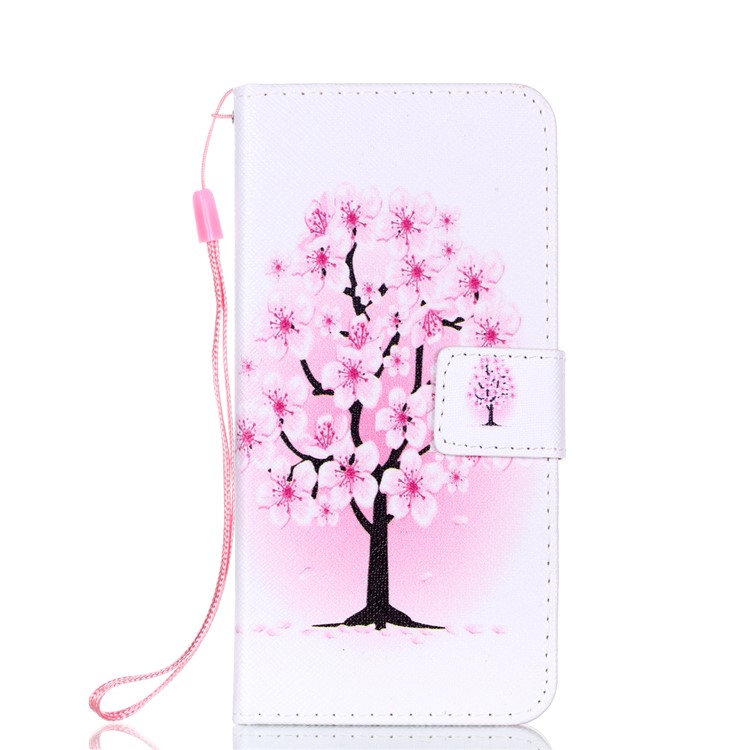 Patterned Leather Wallet Stand Case with Lanyard for Huawei P20 - Plum Blossom-1