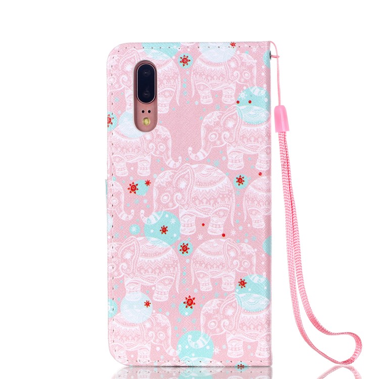 Gemusterte Leder Brieftasche Ständer Flip Gehäuse Mit Lanyard Für Huawei P20 - Stammeselefanten-2