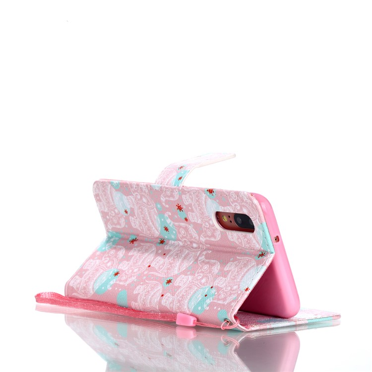 Gemusterte Leder Brieftasche Ständer Flip Gehäuse Mit Lanyard Für Huawei P20 - Stammeselefanten-5