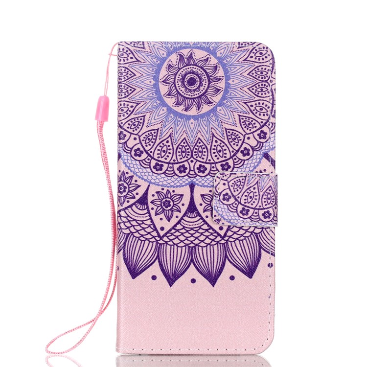 Patterned Leather Wallet Stand Protective Cover with Lanyard for Huawei P20 - Mandala Pattern-1