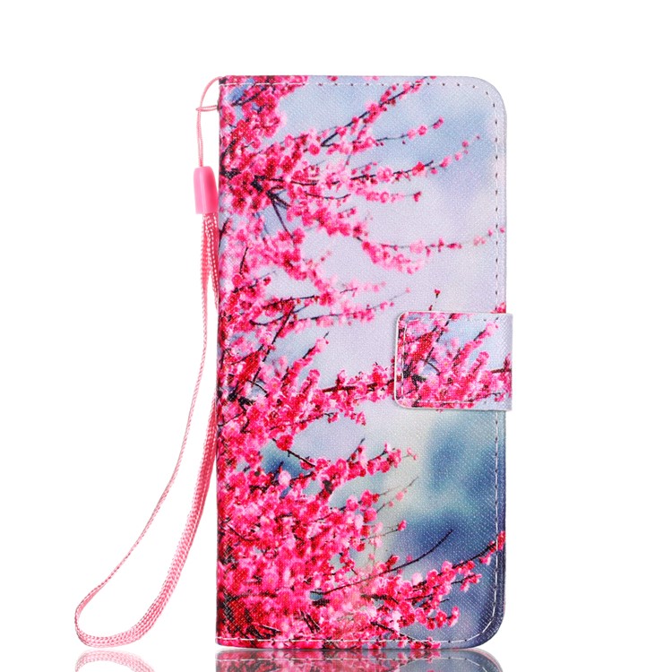 Patterned Leather Wallet Stand Mobile Casing with Lanyard for Huawei P20 - Wintersweet Flowers-1