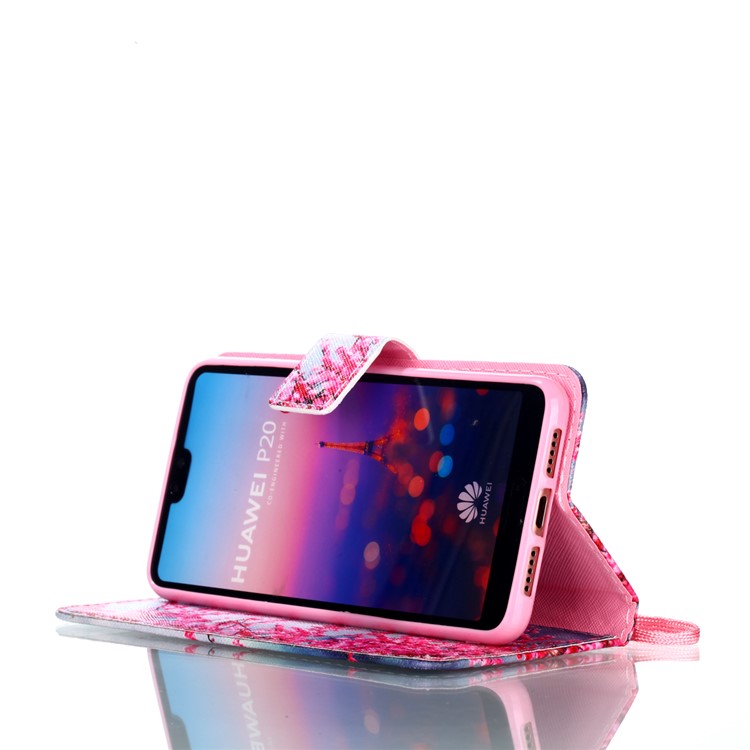 Patterned Leather Wallet Stand Mobile Casing with Lanyard for Huawei P20 - Wintersweet Flowers-4
