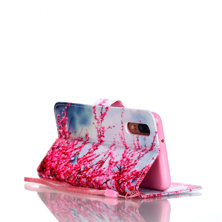 Patterned Leather Wallet Stand Mobile Casing with Lanyard for Huawei P20 - Wintersweet Flowers-5