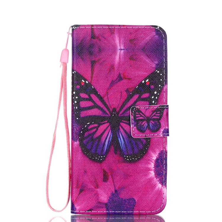 Patterned Leather Wallet Stand Mobile Cover with Lanyard for Huawei P20 - Beautiful Butterfly and Flower-1