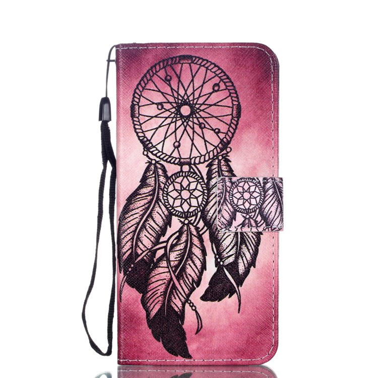 Patterned Leather Wallet Stand Cell Phone Case with Lanyard for Huawei P20 - Dream Catcher-1