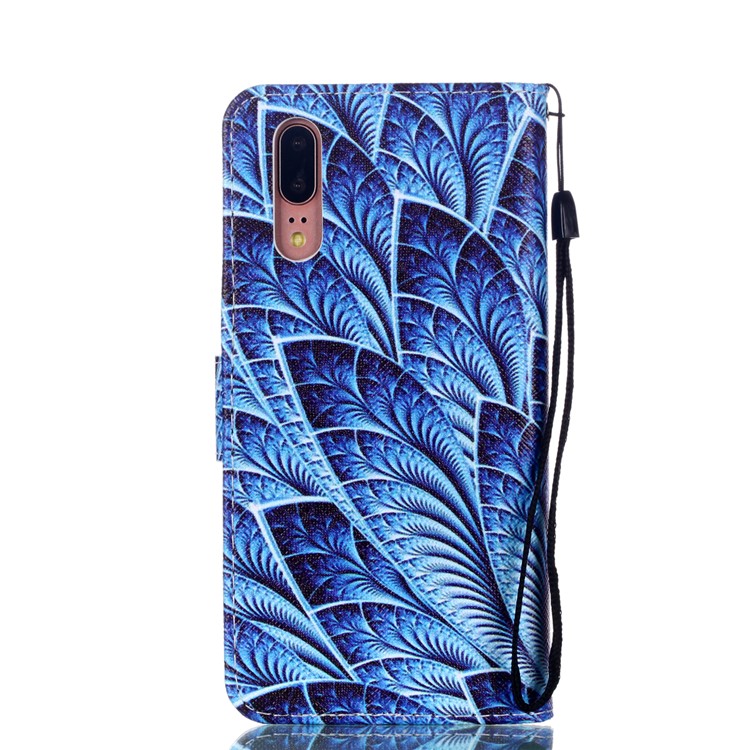 Cartera De Cuero Modelado Soporte De La Caja Del Teléfono Moible Con Cordón Para Huawei P20 - Plumas-2