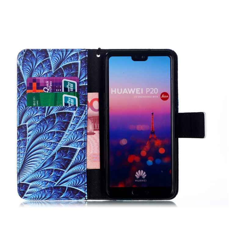 Cartera De Cuero Modelado Soporte De La Caja Del Teléfono Moible Con Cordón Para Huawei P20 - Plumas-3