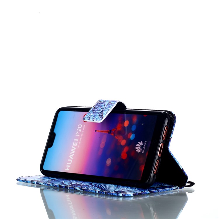 Cartera De Cuero Modelado Soporte De La Caja Del Teléfono Moible Con Cordón Para Huawei P20 - Plumas-4
