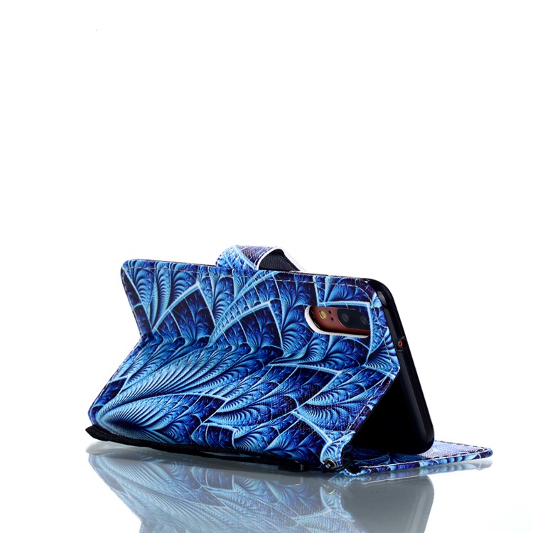 Cartera De Cuero Modelado Soporte De La Caja Del Teléfono Moible Con Cordón Para Huawei P20 - Plumas-5
