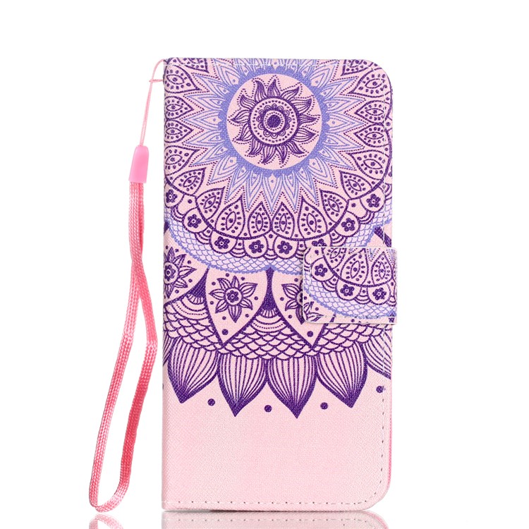 Patterned Leather Wallet Stand Cover with Lanyard for Huawei P20 Lite/Nova 3e (China) - Mandala Pattern-1