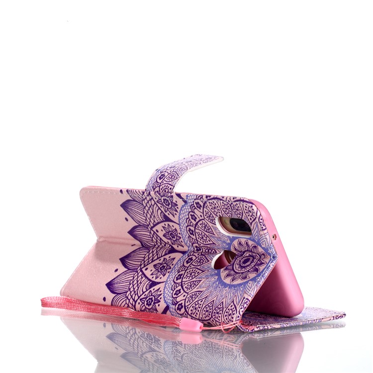 Patterned Leather Wallet Stand Cover with Lanyard for Huawei P20 Lite/Nova 3e (China) - Mandala Pattern-5