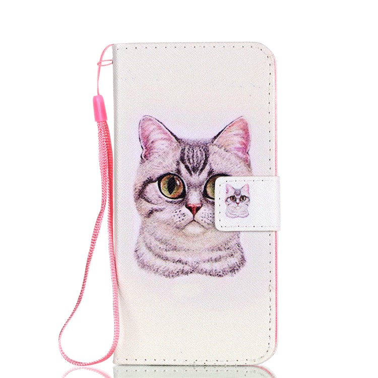 Patterned Leather Wallet Stand Shell with Lanyard for Huawei P20 Lite/Nova 3e (China) - Lovely Cat-1