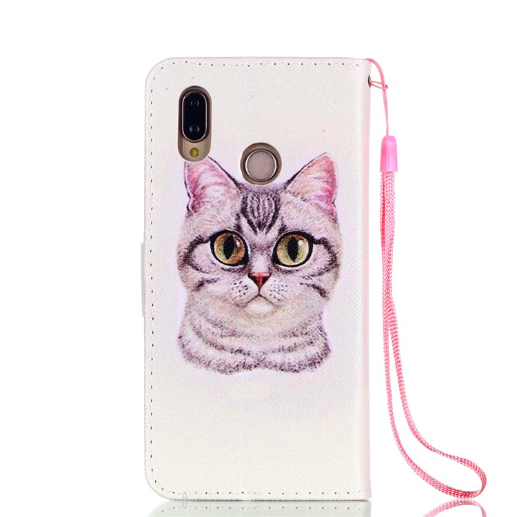 Patterned Leather Wallet Stand Shell with Lanyard for Huawei P20 Lite/Nova 3e (China) - Lovely Cat-2