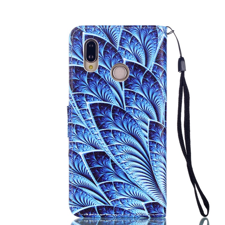 Patterned Leather Wallet Stand Mobile Cover with Lanyard for Huawei P20 Lite/Nova 3e (China) - Feathers-2