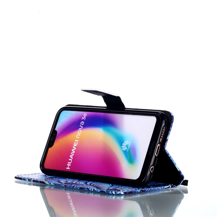 Patterned Leather Wallet Stand Mobile Cover with Lanyard for Huawei P20 Lite/Nova 3e (China) - Feathers-4