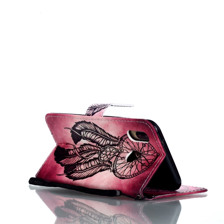 Patterned Leather Wallet Stand Protective Shell with Lanyard for Huawei P20 Lite/Nova 3e (China) - Dream Catcher-5