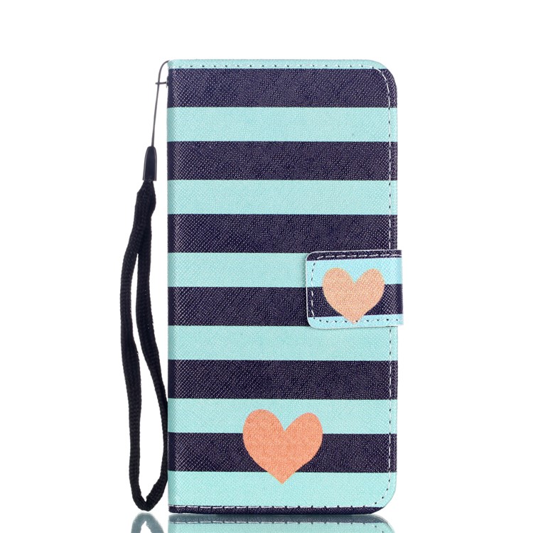 Patterned Leather Wallet Stand Mobile Casing with Lanyard for Huawei P20 Lite/Nova 3e (China) - Stripes and Hearts-1